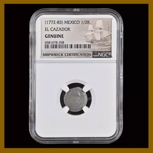 Mexico 1/2 Real Silver Coin, 1772-1783 El Cazador Shipwreck NGC 6581678-358