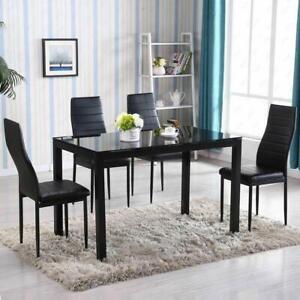 Dining Table Set 4 Chair Glass Metal, Glass Dining Room Table Set For 4