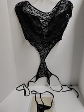 Women's Lingerie Lace Mesh Bodysuit Black Size Large 120