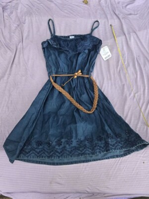 Paris Blues Denim Sundress Girls Large 14/16 Blue Jean Tan Belt