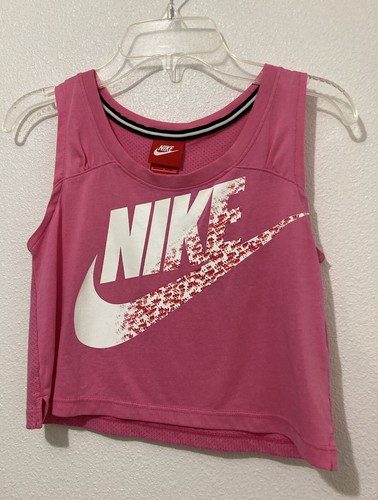 Girls Cropped Tank Top Pink Nike Swoosh Shirt Size Small - Picture 4 of 4