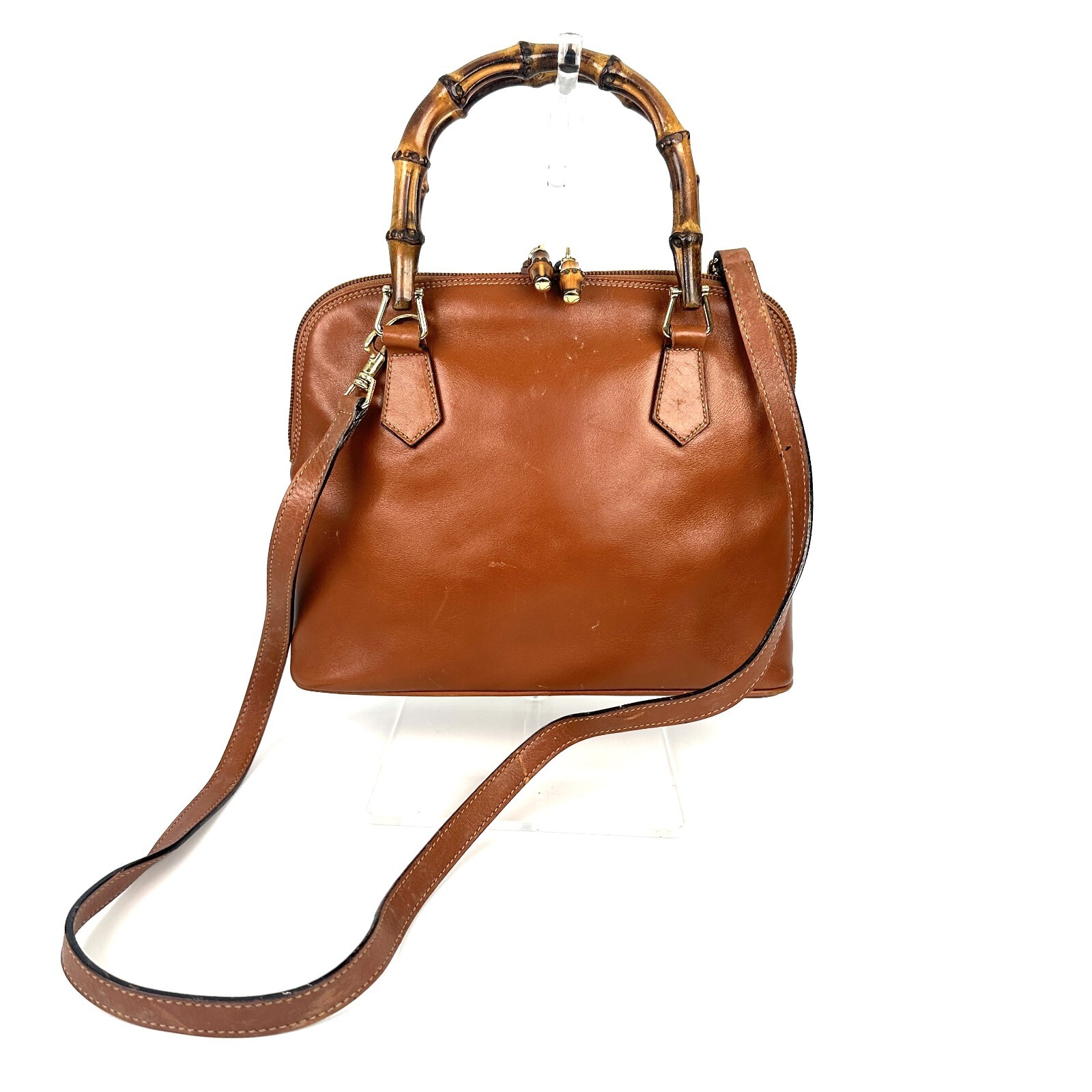 Authentic GUCCI Bamboo Vintage 2Way Hand Shoulder Bag Leather Brown