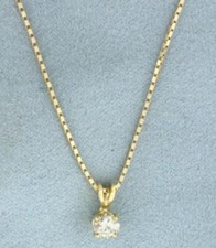 14K YELLOW GOLD ITALIAN NATURAL DIAMOND SOLITAIRE NECKLACE w/17" BOX CHAIN