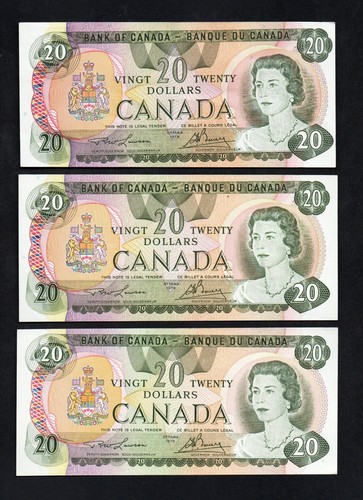 1979 X 3 CANADA TWENTY DOLLAR BILLS VERY NICE NOTES HAVE A L@@@K
