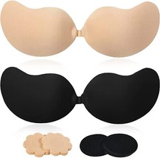 Sticky Bra Push Up for Women 2Pair Adhesive Invisible Lifting Bra Black Nude/C 