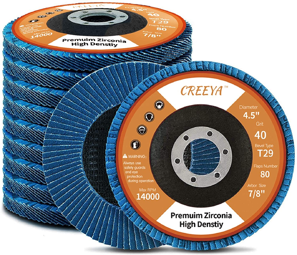 EZARC Flap Discs 40 Grit, 4 1/2 X 7/8-Inch Flap Sanding Disc, Type 29 Zirconia G