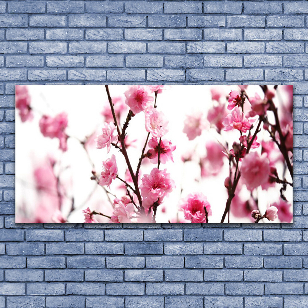Tableau sous verre 140x70 cm avec motif floral de branches en fleurs pour salon