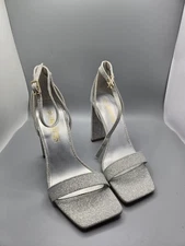 DREAM PAIRS Women's Chunk Silver Glitter Heel Ankle Strap 5.5