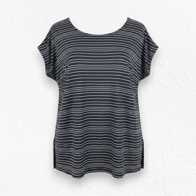 Eileen Fisher Black White Organic Linen Boxy Striped Minimal Blouse Size Large