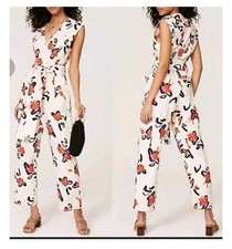 Tanya Taylor Orange Bloom Print Design Women Jumpsuit Size 0 Boho Art To Wear