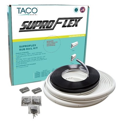 80' L x 2'' H x 29/32'' T Frosty White Vinyl Rub Rail Kit w Flex Chrome Insert