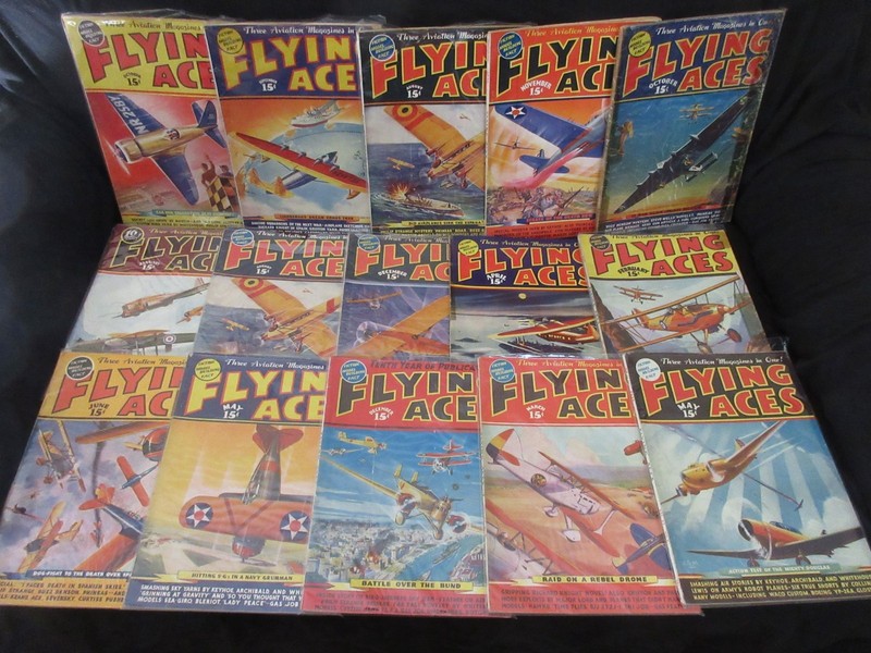 FLYING ACES (BIG LOT OF 16) Pulp Magazines 1936 Sci-Fi Aviation Model Airplanes