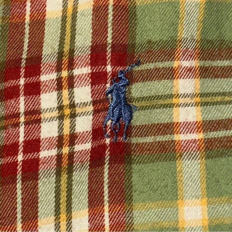 Camisa Polo Ralph Lauren Vintage Para Hombre Talla XL Verde Rojo Franela a Cuadros Abotonada Foto 4 de 4