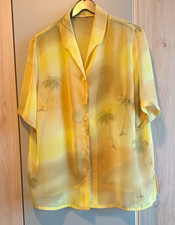 Damen Bluse Kurzarm Kragen Knopfleiste seidig...