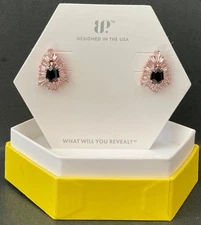 Bomb Party Earrings “A Tide Pulled Heart” ER82687 studs Black Onyx CZ Rose Gold