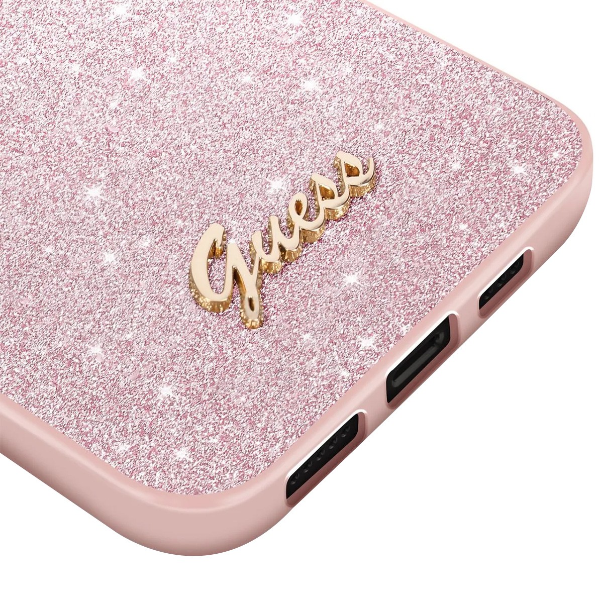 Coque Guess pour iPhone 14 en TPU Rose Pailleté à Script