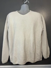 Vintage Structure Sweater Mens Large Cream Textured Crewneck Ramie Blend 90s