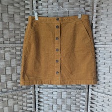 J.Crew Corduroy Mini Skirt Ochre Yellow Mustard Button Front Sz 10 Retro Mod