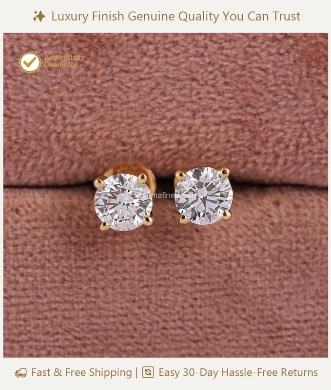 2ct Round Certified Natural Diamond Studs Earrings 14K Solid Yellow Gold #238
