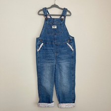 OSH Kosh B'gosh Denim Floral Buckle Overall CottagCore Vintage Girls Sz 4T