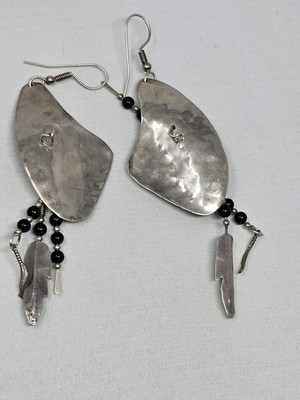 Handmade Sterling Silver Feather Dangle Earrings Native-Inspired, HEAVY