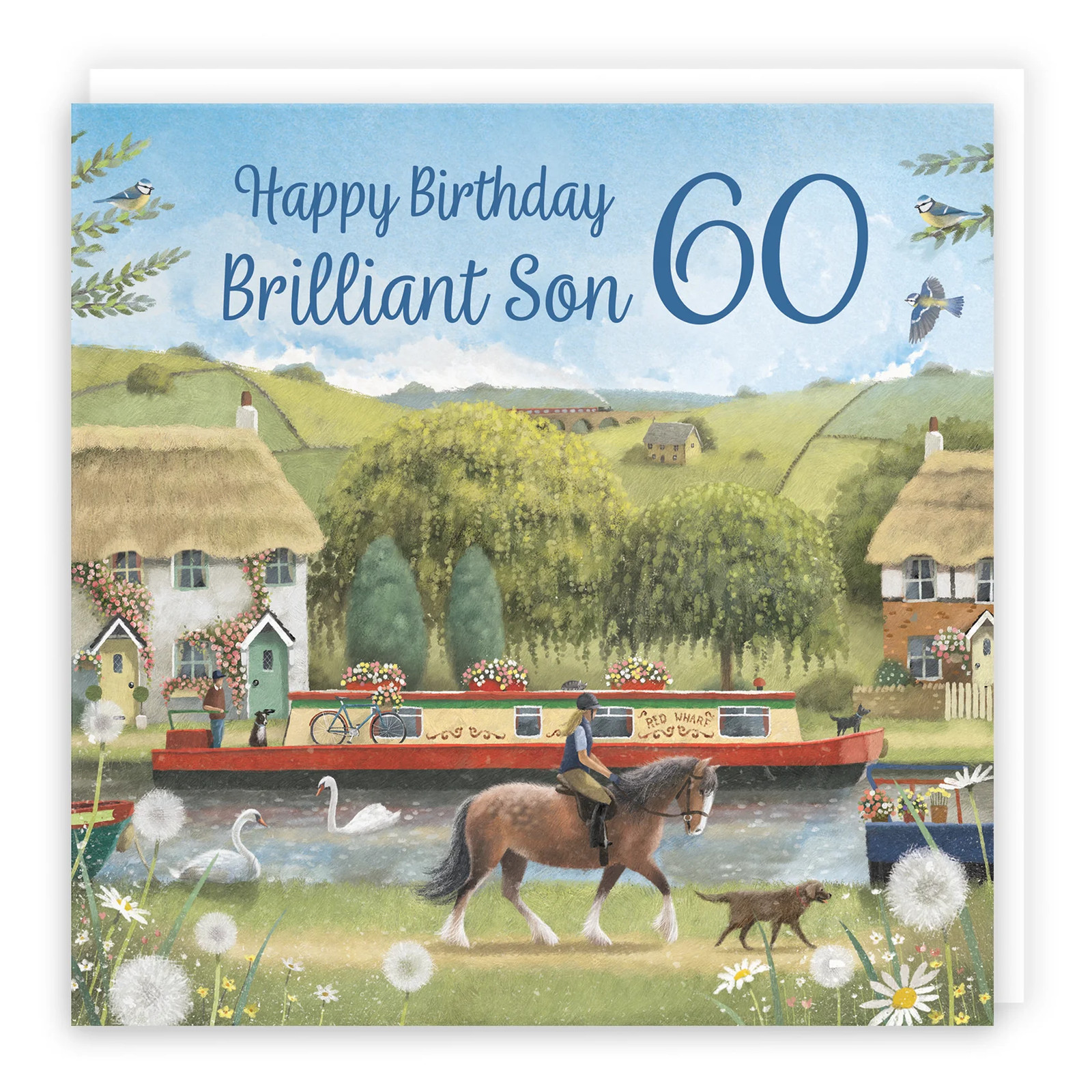 60th Son Canal Narrowboat Birthday Card Horse Riding Milo's Gallery