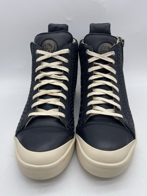 Diesel S-Nentish Black Basketweave Leather High Top Zip Sneakers