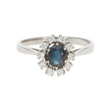 Verlobungsring Weißgold 585 Saphir Diamanten Second Hand 25325986 wie neu 56