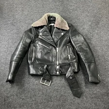 The Arrivals Leather & Shearling Leather Jacket Women's Size S Black
