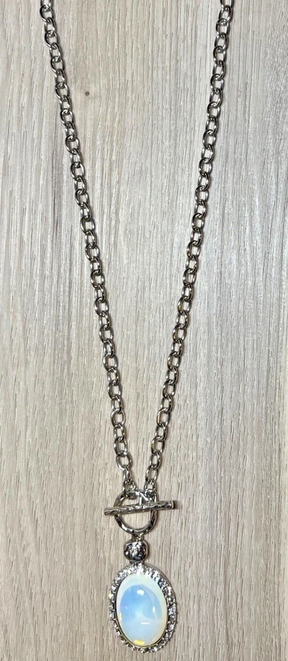 Designer Kenneth Jay Lane Silver Tone Opalite & Crystal Necklace, 18" Length - Image 2 of 4