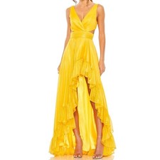 NWT Mac Duggal 49526 Mango Yellow Cut Out High Low Ruffle Gown Dress 14