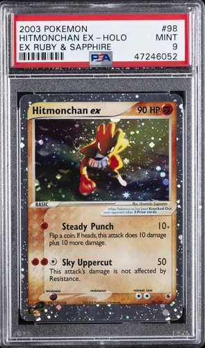 2003 POKEMON EX RUBY & SAPPHIRE #98 HITMONCHAN EX-HOLO PSA 9