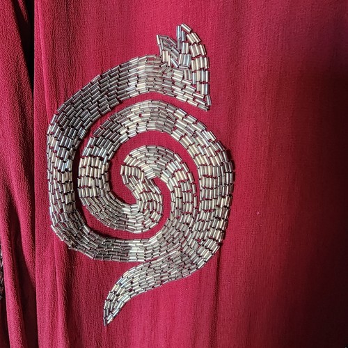 Abito vintage Boho Shomax seta celeste perline vino bordeaux taglia 1X - Foto 12 di 14
