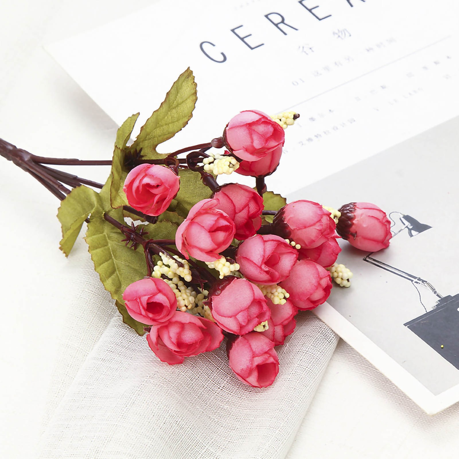 Artificial Fake Flower Mini Rose Tea Bud Simulation Rose Flower Pearl Bud For Li
