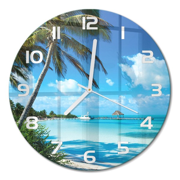 Moderne Wanduhr Aus GehäRtetem Glas Tropischer Strand WeißE Zeiger Fi30 Cm-image