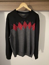 Club Room Men s XL Argyle V-Neck Sweater Black Red Gray Wool Blend