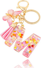 Initial Letter Keychain Cute Keychain Butterfly Pink Sequins Alphabet Resin Name