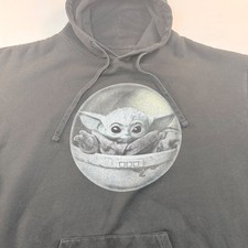 Star Wars Grogu Baby Yoda Hoodie Mens XL Black Graphic Pullover Mad Engine