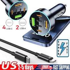 120W Fast Car Charger USB Type C 6 Port Adapter For Samsung iPhone Android Phone