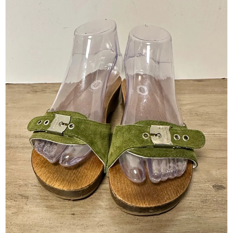 Sandalias Zueco Dr Scholls Original Verde Gamuza Madera Plataforma Mujer Talla 8 Foto 2 de 4