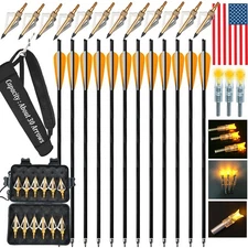12Pcs 20Inch Crossbow Bolts Carbon Arrows or Hunting Broadheads LED Nocks Quiver