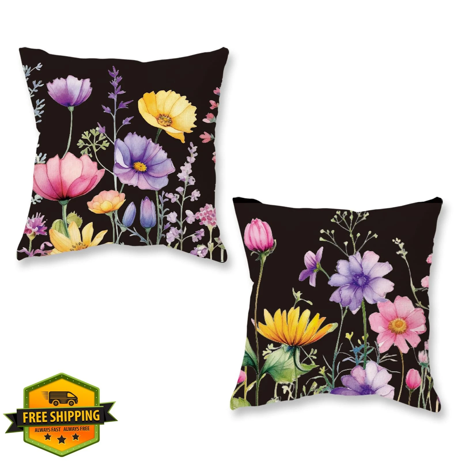 ONWAY 2pk 16x16 Spring Floral Pillow Covers, Black Farmhouse Outdoor