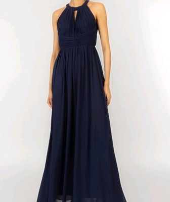 Marie Lund Abendkleid, Lang, Dunkelblau, Ärmellos, Gr. S/36, Tiefer Ausschnitt