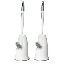 2 Pack Toilet Bowl Brush with Holder for Bathroom, Under-Rim Double Brush Hea...