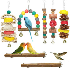 7 Pcs Natural Wood Bird Toy  Perch for Parakeets, Cockatiel  Lovebird, Budgie