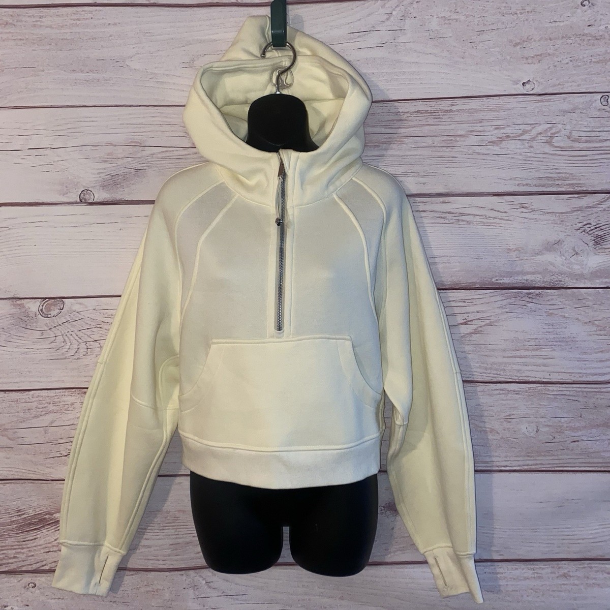 Lululemon Womens Scuba Half Zip Cropped Hoodie Size 8 Cream Ivory