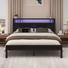 Full/Queen/King Metal Bed Frame with Storage Headboard and Charging Station