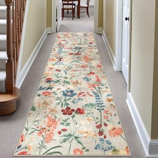 Waschbarer Teppich Läufer 80x300cm Blumenmuster rutschfest Modern Wohnzimmer