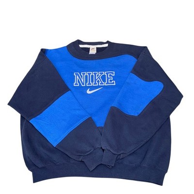 Nike Reworked Sweatshirt Herren XL Navy Blau Bestickt Spellout Logo Vintage Y2K