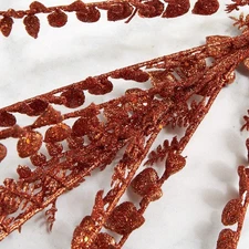 Group of 3 Copper Glittered Artificial Fern 35" Floral Stems